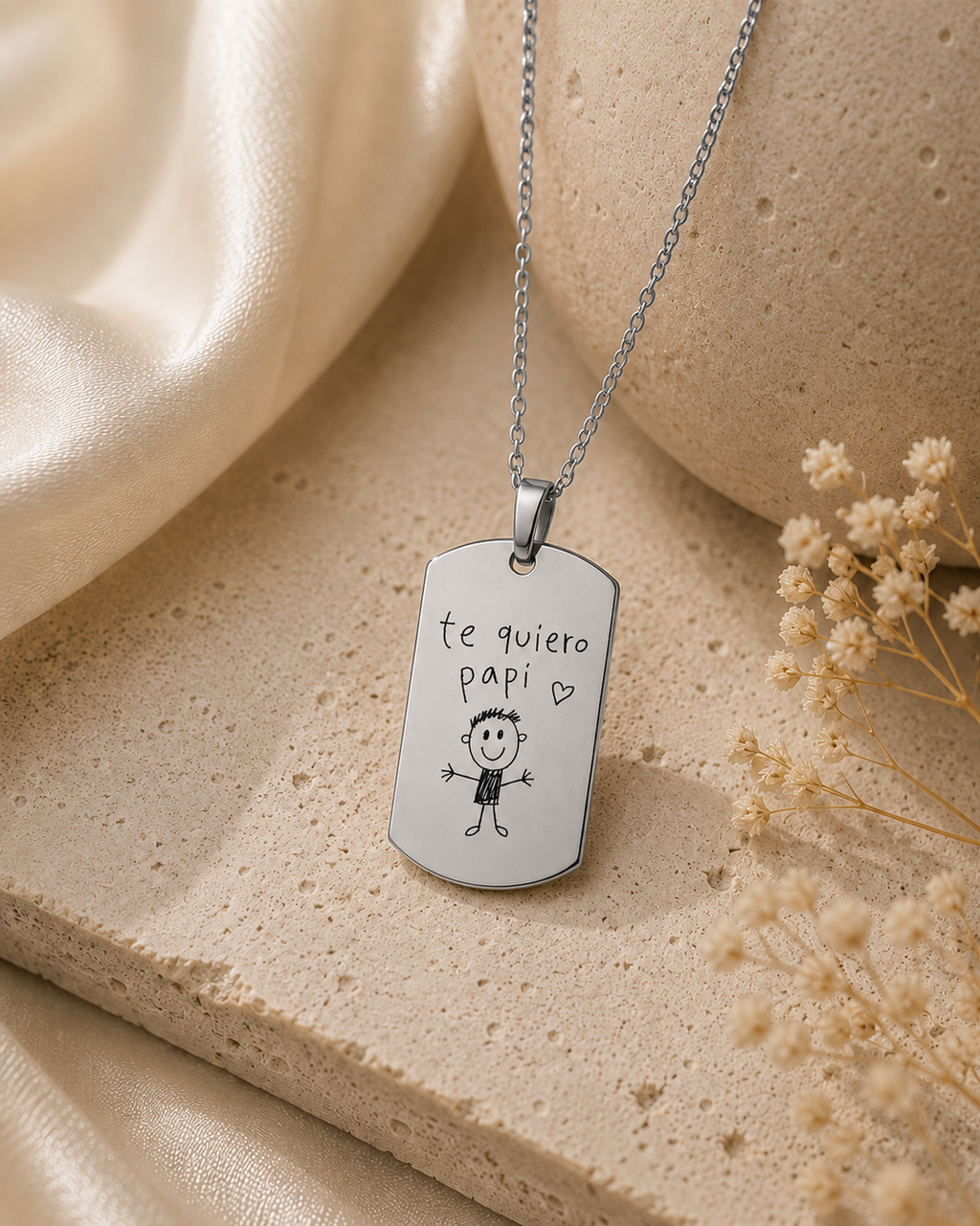 Placa militar plateada hombre